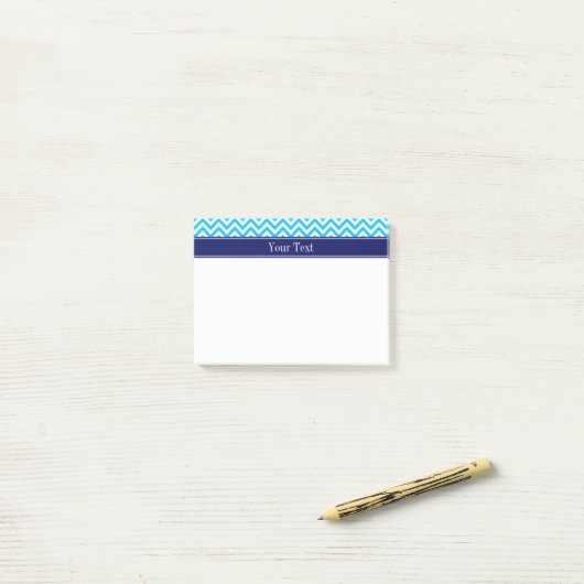 Capri Blue SLg Chevron Navy Name Monogram Post-it® Notes (Op bureau)