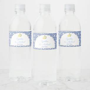 Capri boog vorm citroenen blauw Tegels bruiloft Waterfles Etiket