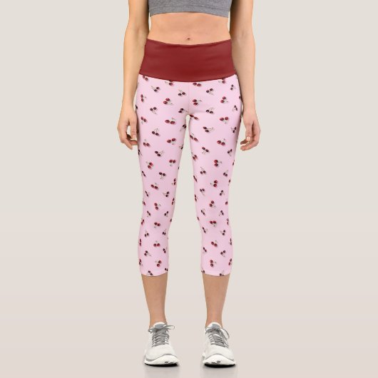 Capri Cerises Haut Taille Capris Leggings (Recto)