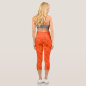 Capri Cool Bright Orange Red Hearts Motifs Leggings (Verso)