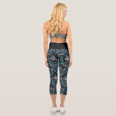 Capri Elégant bleu floral Damask Pattern Leggings (Verso)