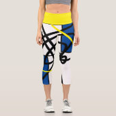 Capri Funky Art Abstrait Jaune Leggings Bleus (Recto)