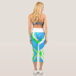 Capri Funky Art Abstrait Turquoise Blue Green Leggings