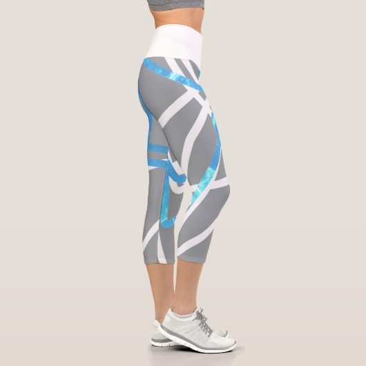 Capri Funky Art Abstrait Turquoise Blue Grey Leggings (Droite)