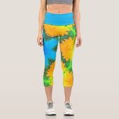 Capri Hippie psychédélique Leggings bleu jaune et vert (Recto)
