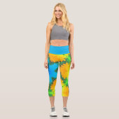 Capri Hippie psychédélique Leggings bleu jaune et vert (Recto)