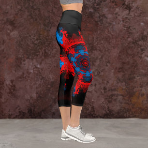 Capri Hippie psychédélique Leggings rouges et bleus
