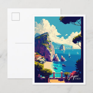 Capri Italië Kunst vintage reisillustratie Briefkaart