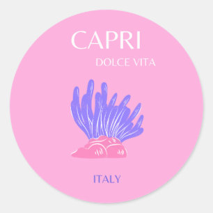 Capri, Italië, Preppy, Roze Ronde Sticker