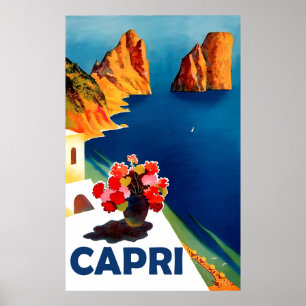 Capri, Italië. Reis uit vroeger tijden Poster