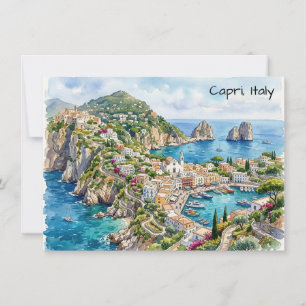 Capri Italië Reizen Waterverf Minimalistisch Reize Kaart