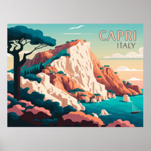 Capri Italy Lemons Mediterranean Island Retro Poster
