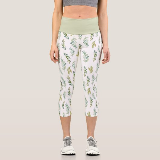 Capri Leggings à motif simple de feuille verte (Recto)