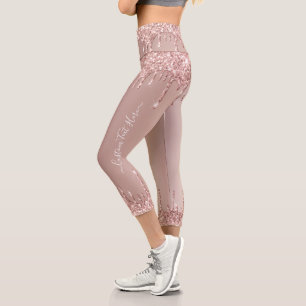 Capri Leggings de Parties scintillant or rose avec texte