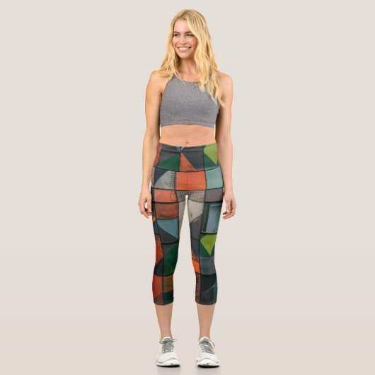 Capri Leggings de yoga à patchwork abstrait terreux (Recto)