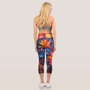 Capri Leggings de yoga abstraits à motif floral vif