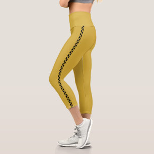 Capri Leggings en Or Métallisé avec Rayure Latéral