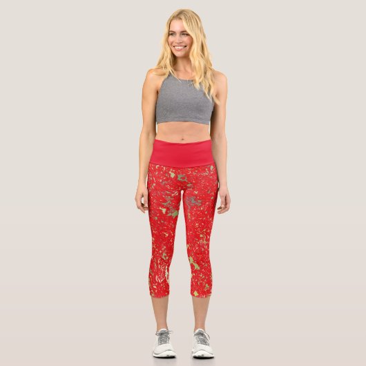 Capri Leggings en rouge et vert Résumé Design (Recto)