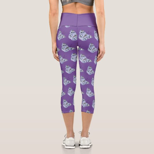 Capri Leggings en violet avec papillons bleus (Verso)