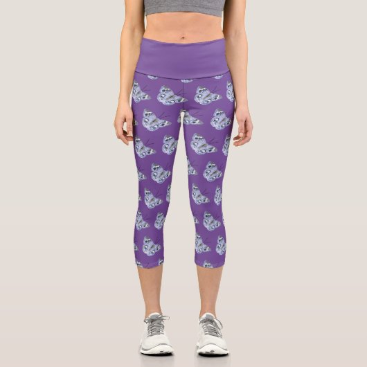 Capri Leggings en violet avec papillons bleus (Recto)