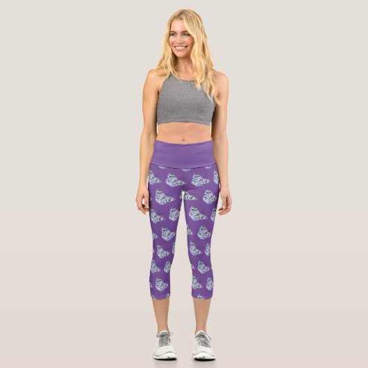 Capri Leggings en violet avec papillons bleus (Recto)