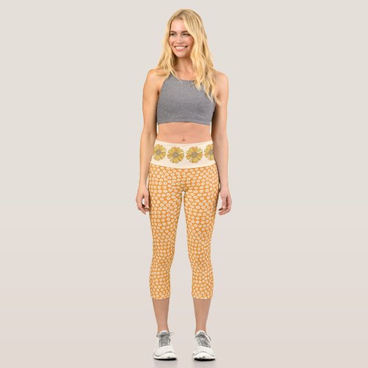 Capri Leggings Floraux Orange Groovy Rétro (Recto)