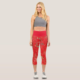 Capri-Leggings in rood en groen abstract ontwerp