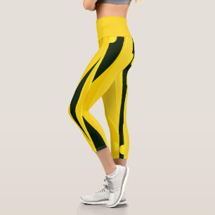 Capri Leggings Jaunes Avec Grilles Noires Vives