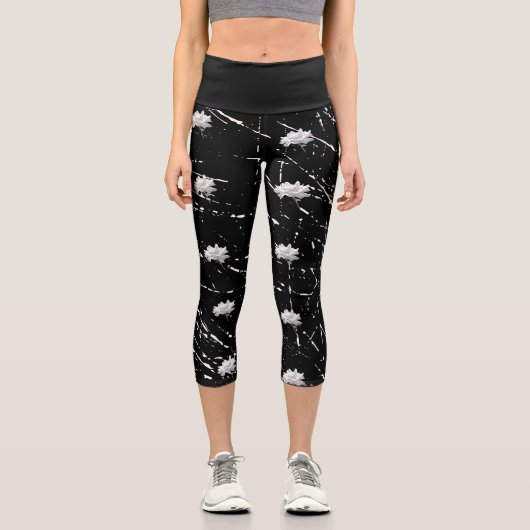 Capri Leggings noir blanc Roses et cratères (Recto)