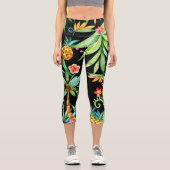 Capri Leggings noirs exotiques tropicaux floraux (Recto)