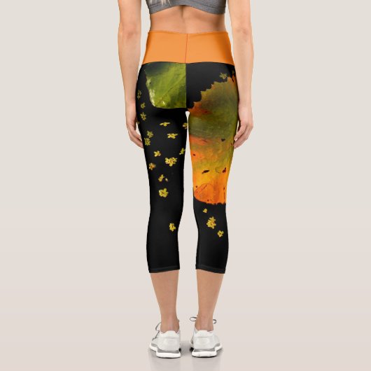 Capri Leggings Orange Leaf & Black (Verso)