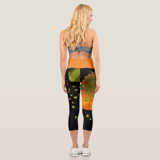 Capri Leggings Orange Leaf & Black (Verso)