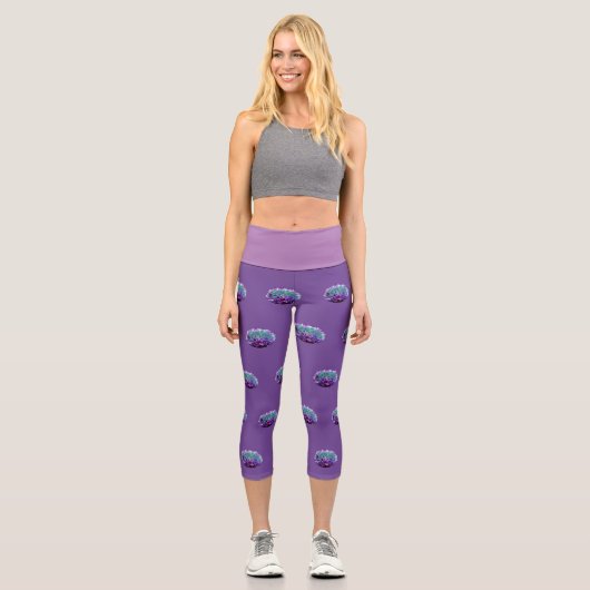 Capri Leggings Purple Puffs de Fleurs (Recto)