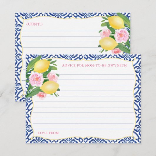 Capri Lemons Rose Floral Conseils Pour Carte Maman (Devant / Derrière)