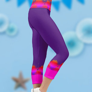 Capri Mardi Gras Plumes violettes et roses Leggings Capr