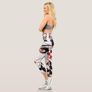 Capri Motif du visage de la fille Leggings blanc, noir e