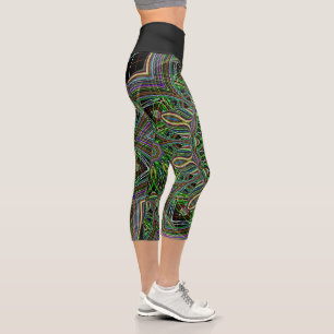Capri Neon Mandala Art fractal Motif Yoga Leggings