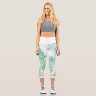 Capri Pale Douce Pastel Turquoise Fleurs Nature Leggings