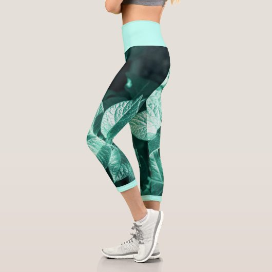 Capri Pale Green Potato Plantes Feuilles Leggings (Gauche)