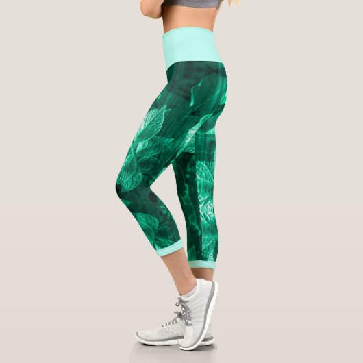Capri Pale Green Potato Plantes Feuilles Leggings (Gauche)