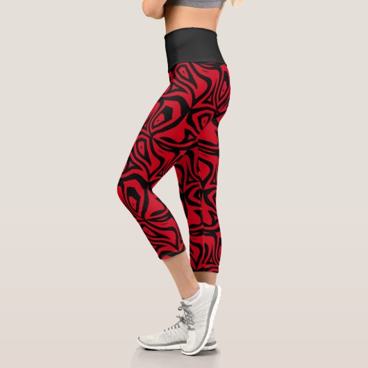 Capri Red & Black Zebra Stripes Femmes Capris Leggings (Gauche)