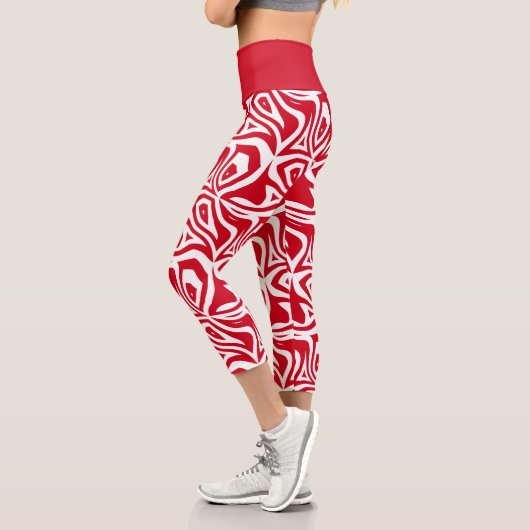 Capri Red & White Zebra Stripes Femmes Capris Leggings (Gauche)