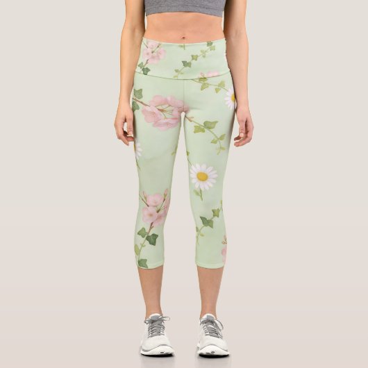 Capri Soft Spring Blossom & Daisy Patterned Leggings (Recto)