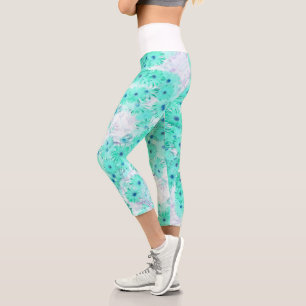 Capri Stylisé Turquoise Blue Flowers Nature Leggings