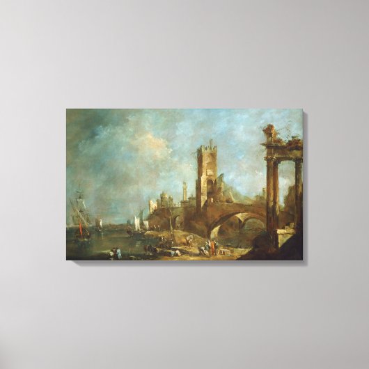 Capriccio of a Harbor Canvas Print (Voorkant)