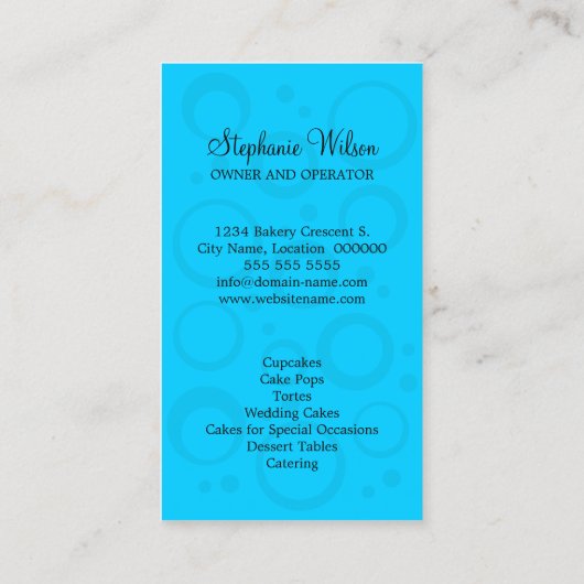capricieuze Blauwe Bakkerij Cupcake Visitekaartje (Achterkant)