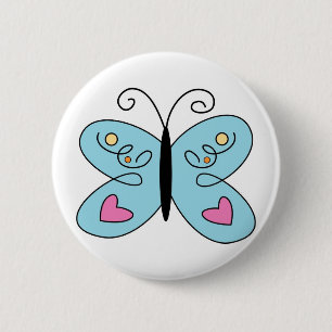 Capricieuze Blauwe Vlinder met hartVleugels Ronde Button 5,7 Cm