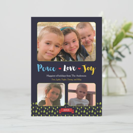 Capricieuze Vrede, Liefde & Vreugde Vakantie 3 Feestdagenkaart (Staand voorkant)