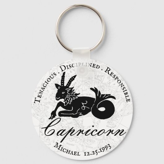 Capricorn Astrology Zodiac Black White Sleutelhanger (Voorkant)