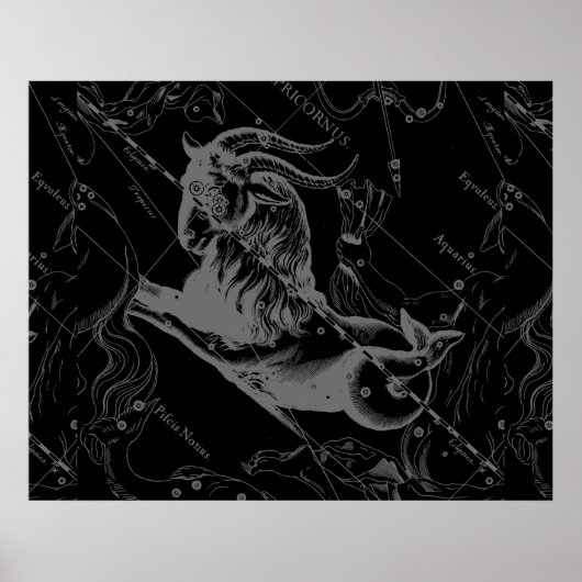 Capricorn Constellation Hevelius 1690 on Black Poster (Voorkant)